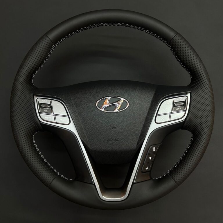 Перетяжка руля Hyundai Santa Fe натуральной кожей: изящество шва макраме